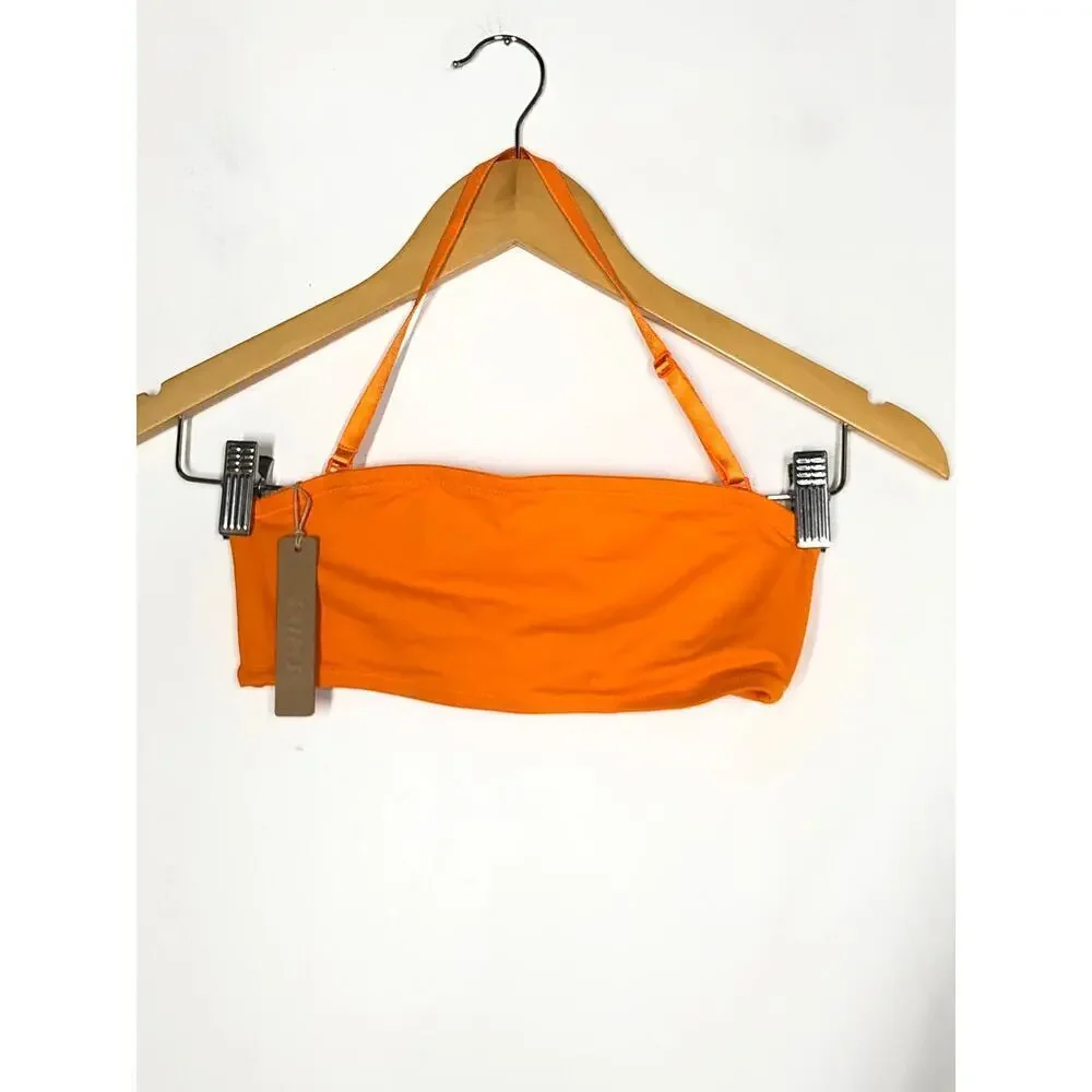 SKIMS Signature Swim Bandeau Bikini Top Strapless Swimwear in Orange NWT XXS